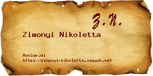 Zimonyi Nikoletta névjegykártya